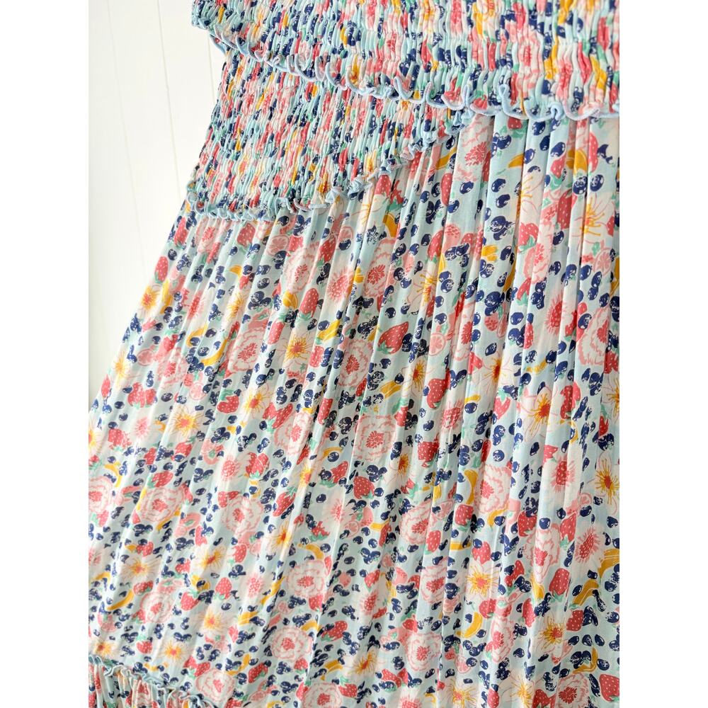 NWT Poupette St Barth Soledad Smocked Off Shoulder Maxi Dress XS Blue Spring - Picture 6 of 7